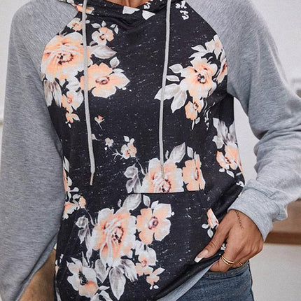 Printed Raglan Sleeve Hoodie - MimiStylez