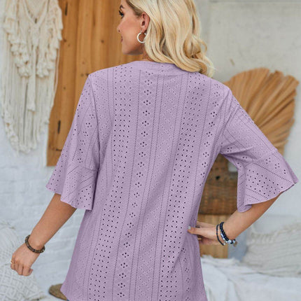 Eyelet Notched Half Sleeve T-Shirt - MimiStylez
