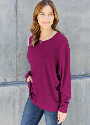Double Take Full Size Round Neck Long Sleeve T-Shirt - MimiStylez