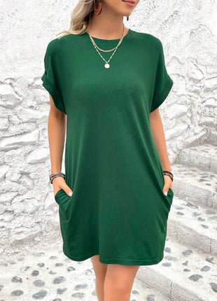 Round Neck Short Sleeve Mini Dress - MimiStylez