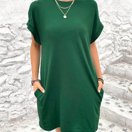 Round Neck Short Sleeve Mini Dress - MimiStylez