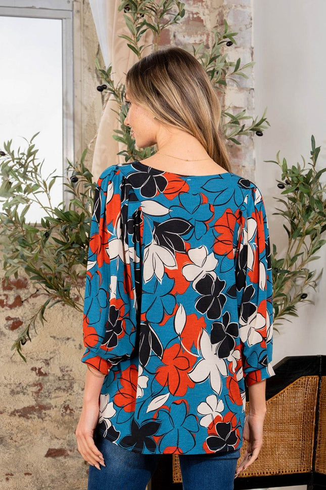 Sew In Love Full Size Printed Boat Neck Blouse - MimiStylez