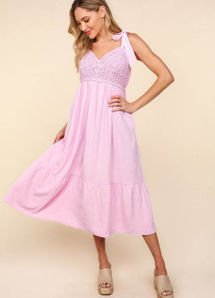 Haptics Crochet Lace Ruffle Hem Cami Midi Dress - MimiStylez