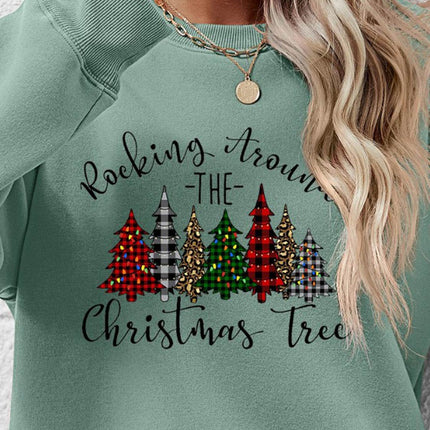 Christmas Tree Graphic Round Neck Sweatshirt - MimiStylez