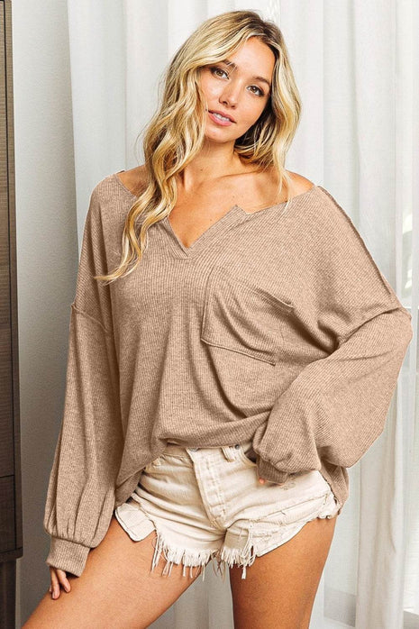 BiBi Exposed Seam Long Sleeve Top - MimiStylez