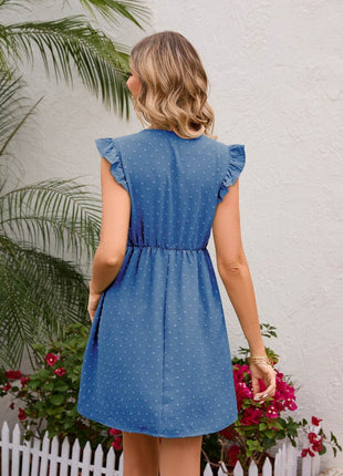 Swiss Dot Ruffled V-Neck Dress - MimiStylez