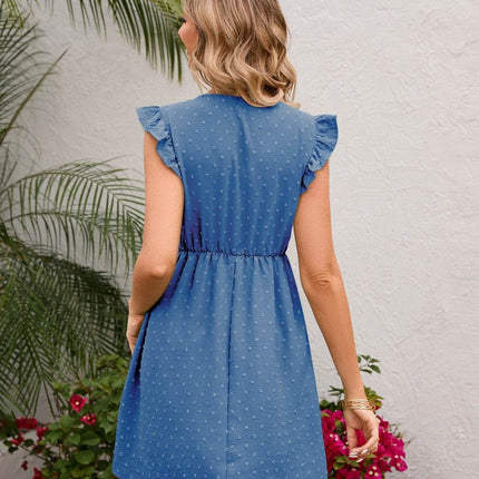 Swiss Dot Ruffled V-Neck Dress - MimiStylez