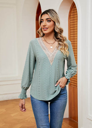 Contrast Flounce Sleeve Blouse - MimiStylez