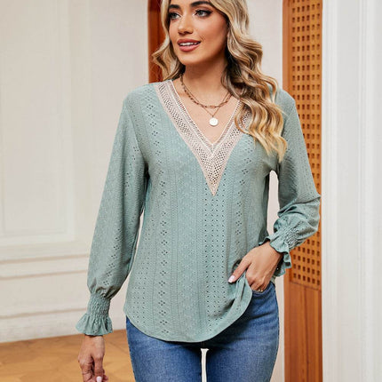 Contrast Flounce Sleeve Blouse - MimiStylez