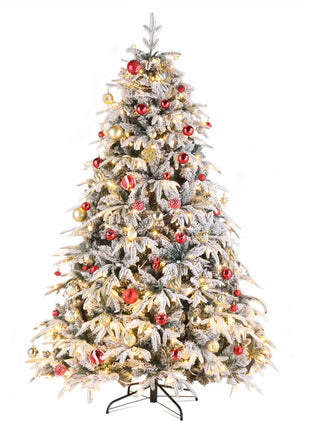 7ft Flocked Pre Lit Christmas Tree - Plush, 450 Lights, Warm Color 8 Mode, 1687 Branches