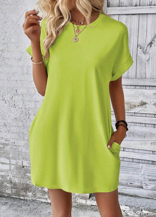 Round Neck Short Sleeve Mini Dress - MimiStylez