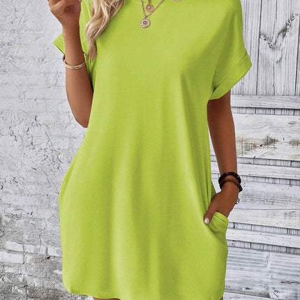 Round Neck Short Sleeve Mini Dress - MimiStylez
