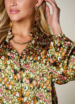 Double Take Full Size Printed Long Sleeve Blouse - MimiStylez