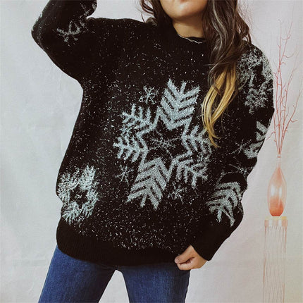 Snowflake Pattern Long Sleeve Sweater - MimiStylez