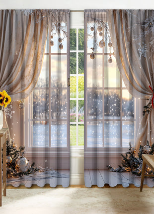 2PCs Christmas Curtain 3D Printing Curtain