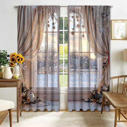 2PCs Christmas Curtain 3D Printing Curtain