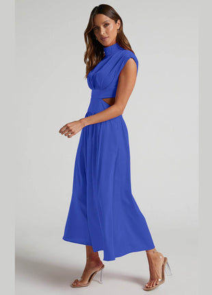 Cutout Mock Neck Sleeveless Ruched Dress - MimiStylez