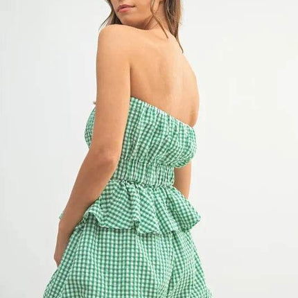 MABLE Gingham Tube Top and Shorts Set - MimiStylez