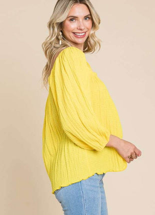 Culture Code Texture Square Neck Puff Sleeve Top - MimiStylez