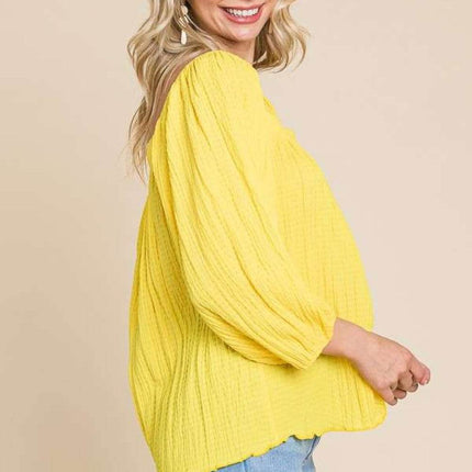 Culture Code Texture Square Neck Puff Sleeve Top - MimiStylez