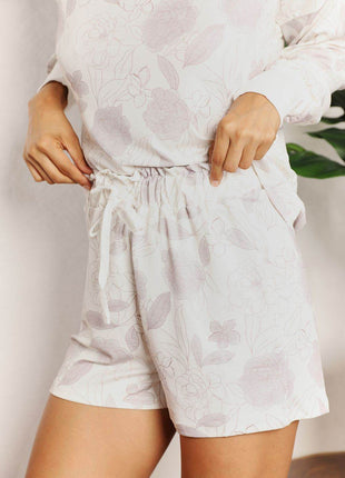 Double Take Floral Long Sleeve Top and Shorts Loungewear Set - MimiStylez