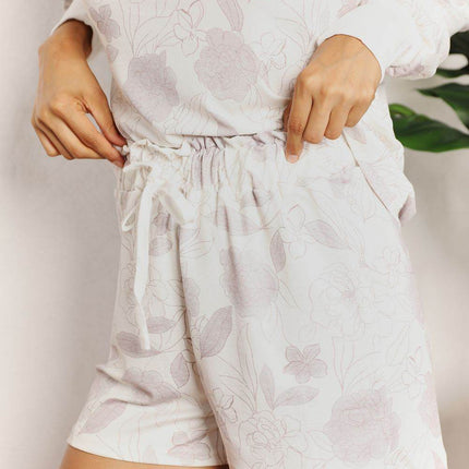 Double Take Floral Long Sleeve Top and Shorts Loungewear Set - MimiStylez