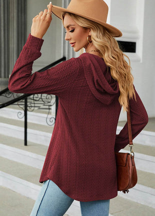 Decorative Button Drawstring Long Sleeve Hoodie - MimiStylez