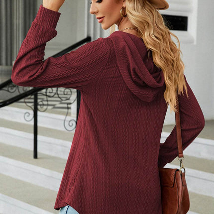 Decorative Button Drawstring Long Sleeve Hoodie - MimiStylez