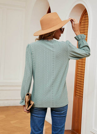 V-Neck Flounce Sleeve Blouse - MimiStylez