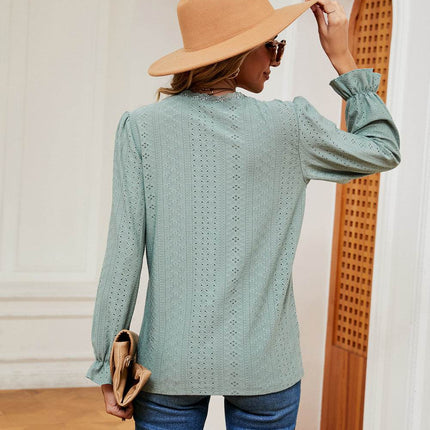 V-Neck Flounce Sleeve Blouse - MimiStylez