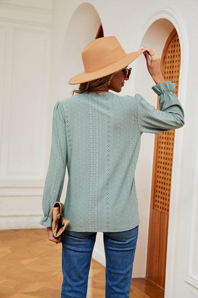 V-Neck Flounce Sleeve Blouse - MimiStylez