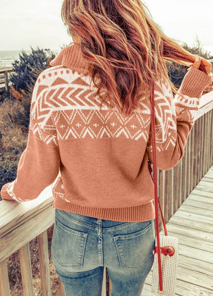 Zip-Up Mock Neck Dropped Shoulder Pullover Sweater - MimiStylez