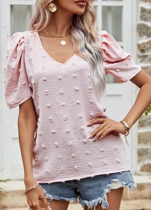 Swiss Dot Short Puff Sleeve Top - MimiStylez