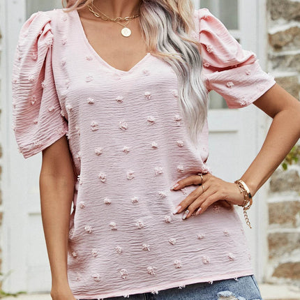 Swiss Dot Short Puff Sleeve Top - MimiStylez