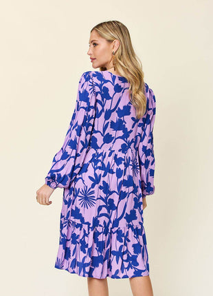 Double Take Full Size Printed Ruffle Hem Dress with Pocket - MimiStylez