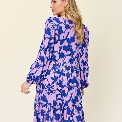 Double Take Full Size Printed Ruffle Hem Dress with Pocket - MimiStylez