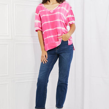 Yelete Full Size Oversized Fit V-Neck Striped Top - MimiStylez