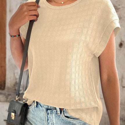 Textured Round Neck Short Sleeve Top - MimiStylez