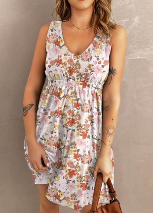 Printed Button Down Sleeveless Magic Dress - MimiStylez