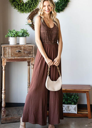 First Love Tie Back Sleeveless Slit Wide Leg Jumpsuit - MimiStylez