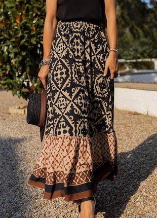 Geometric Elastic Waist Maxi Skirt - MimiStylez