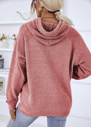 Texture Drawstring Long Sleeve Hooded Sweater - MimiStylez