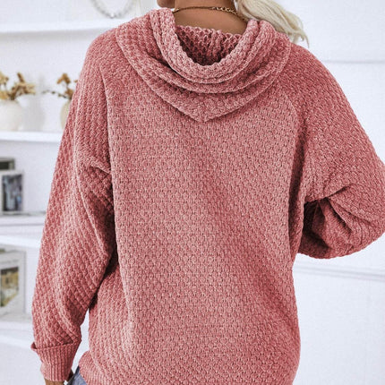 Texture Drawstring Long Sleeve Hooded Sweater - MimiStylez