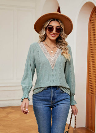 Contrast Flounce Sleeve Blouse - MimiStylez