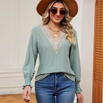 Contrast Flounce Sleeve Blouse - MimiStylez