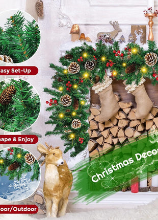 Guirnalda navideña de 12 pies con decoración variada