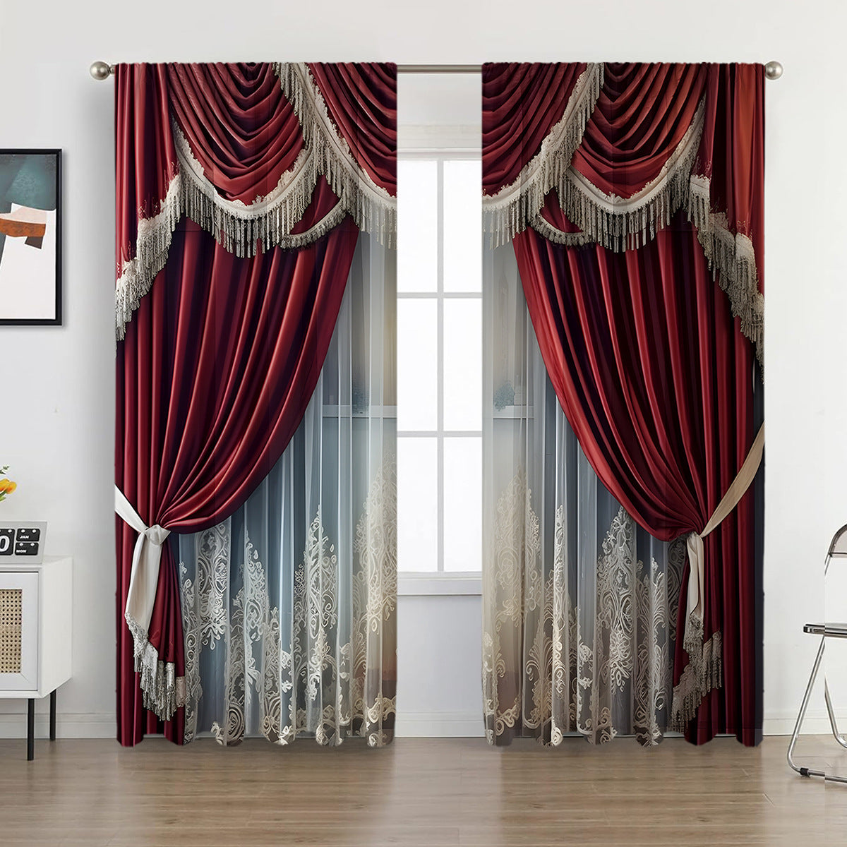 2PCs European Curtain Christmas Series Curtain Factory Generation 3D Digital Printing