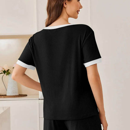Ribbed Short Sleeve Top and Shorts Set - MimiStylez