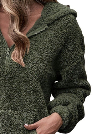 Half Zip Dropped Shoulder Oversized Hoodie - MimiStylez