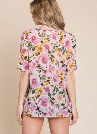 BOMBOM Floral Round Neck T-Shirt - MimiStylez